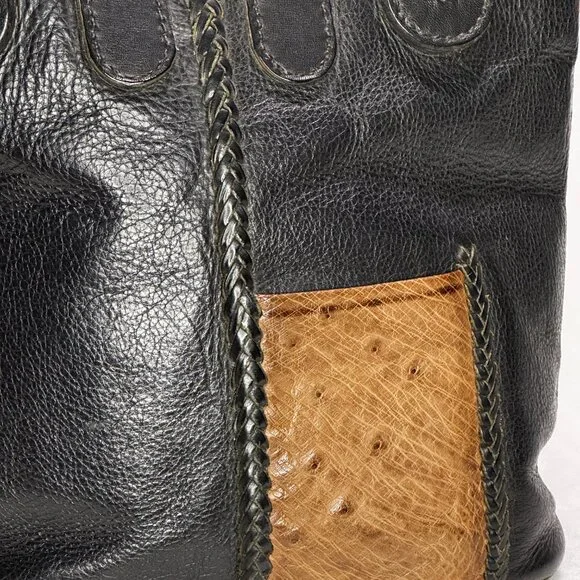 Artisan Leather Ostrich Panel Purse, one of a kind, durable, el cuero del toro - Picture 6 of 12